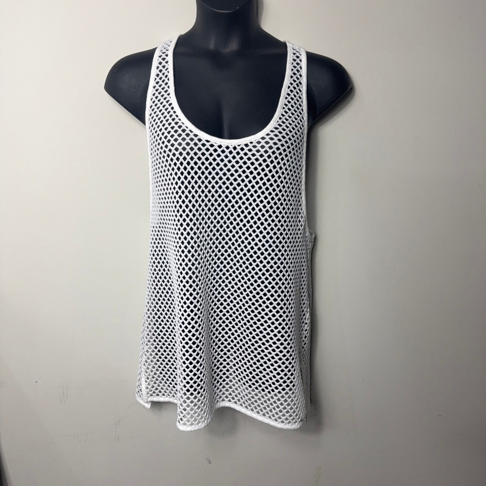 Victorias Secret White Fishnet Open Knit Racerback Tank Top Large